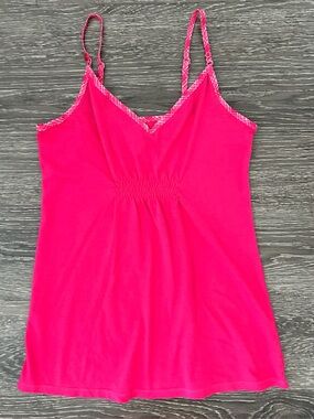 Vintage Y2K Xhilaration Pink Babydoll Tank Top XS Ruched V-Neck Plaid Trim Prep